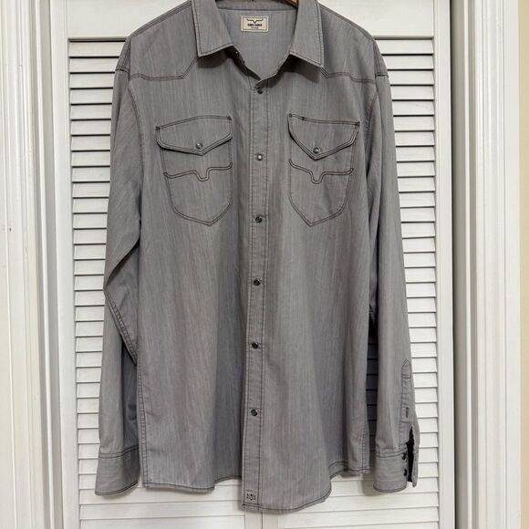 Kimes Ranch Western Long Sleeve Grimes Pearl Snap Gray Denim Shirt - Picture 4 of 16
